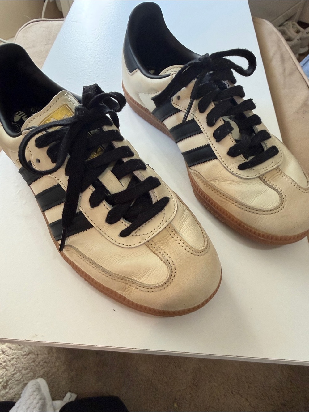 adidas Cream and Black Leather Low-Top Sneakers